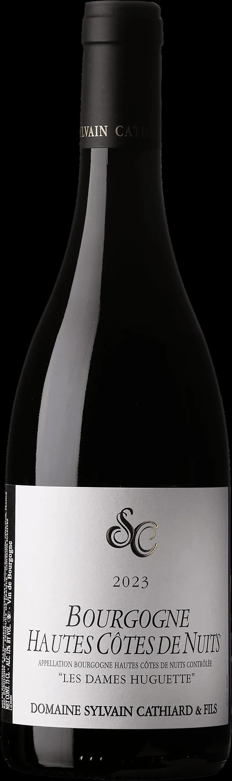 Flaska och glas med Hautes-Côtes de Nuits Les Dames Huguette Rott vin