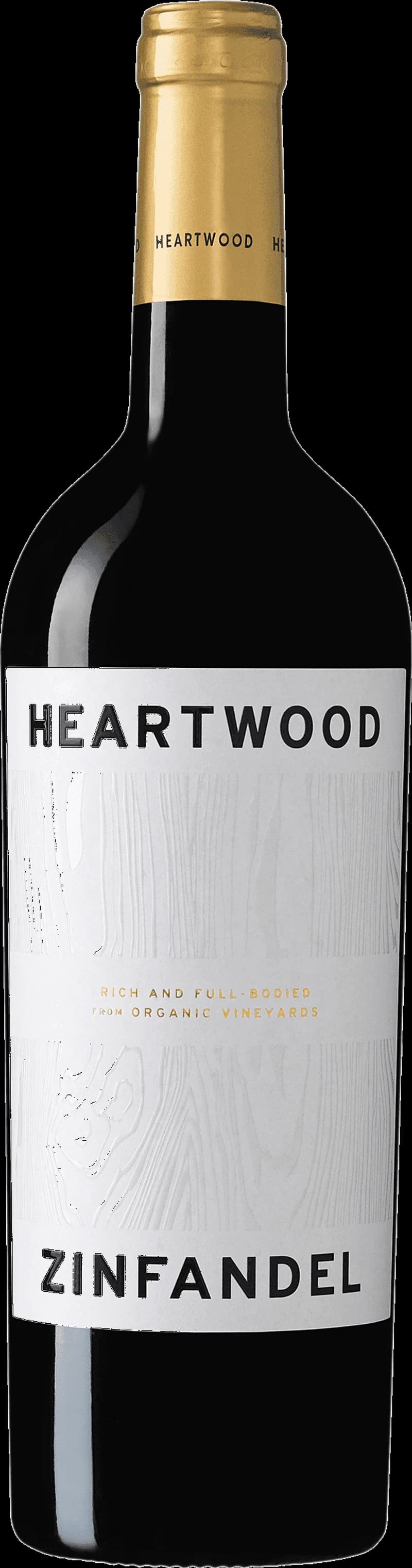 Flaska av Heartwood rött vin mot en mörk bakgrund