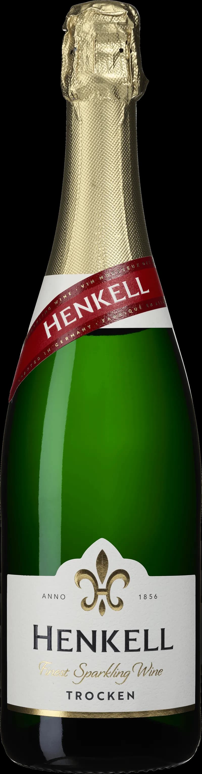 Flaska med Henkell Trocken mousserande vin på vit bakgrund