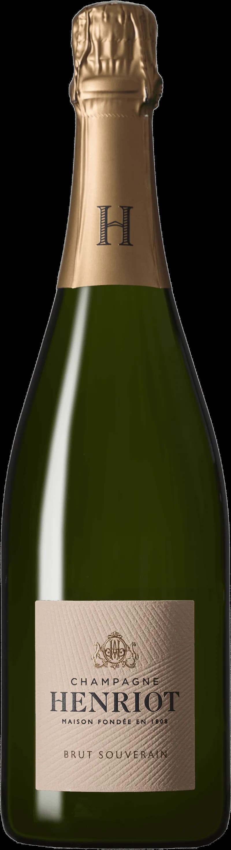 Flaska av Henriot mousserande vin mot neutral bakgrund.