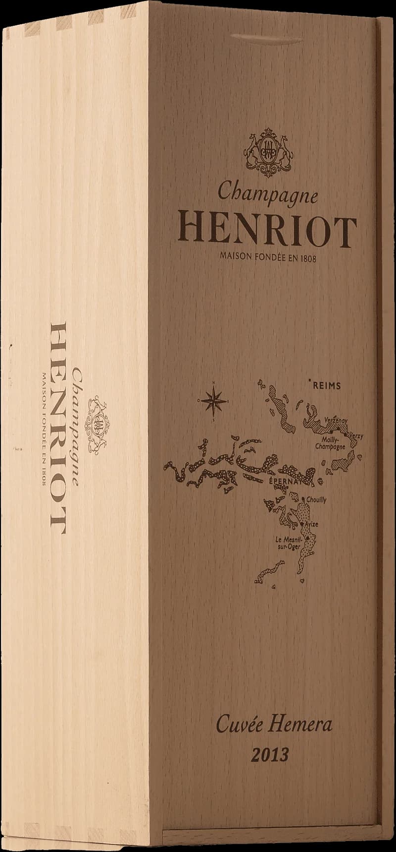 Flaska Henriot mousserande vin mot mörk bakgrund