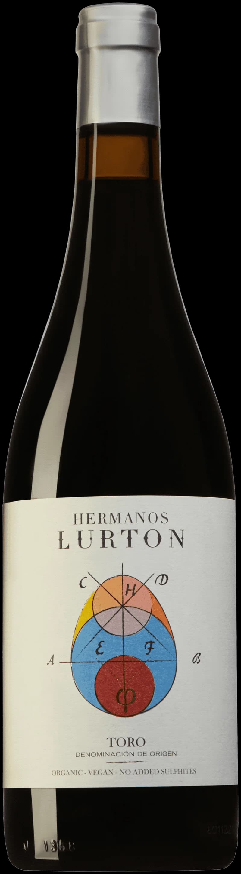 Hermanos Lurton rött vin i ett vinglas mot en mörk bakgrund.