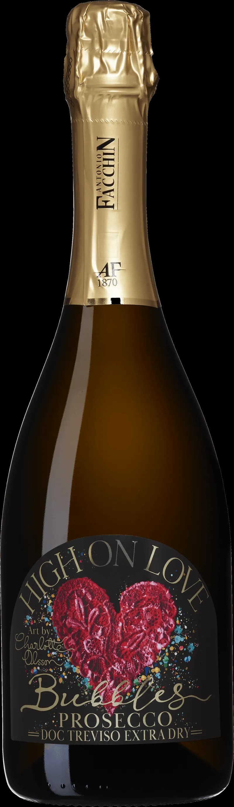 Flaska High on Love Bubbles mousserande vin på vit bakgrund