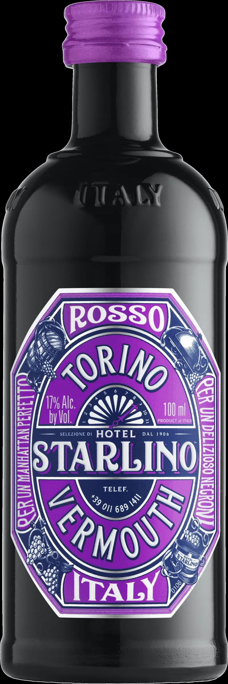 Flaska med Hotel Starlino Vermouth på en bardisk.