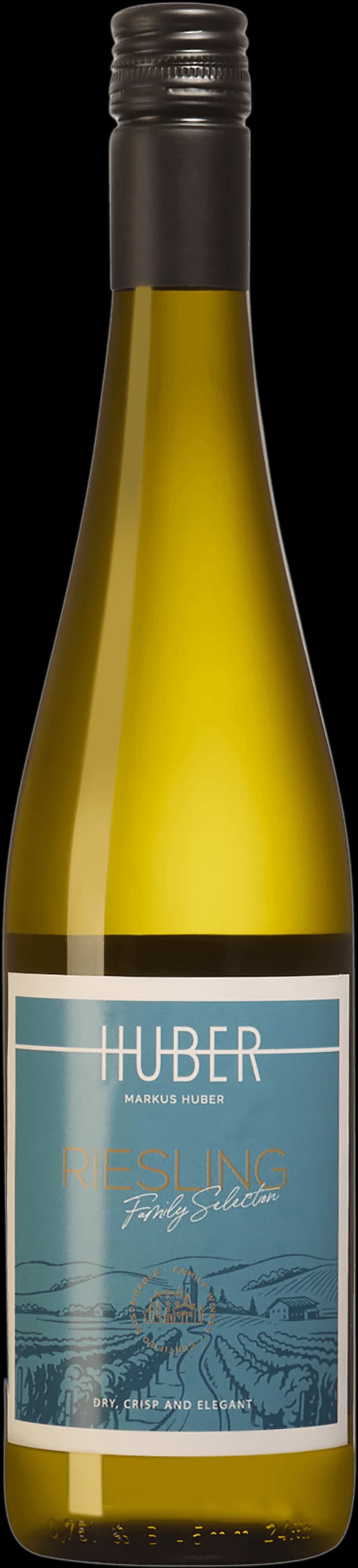 Flaska av Huber vitt vin från årgång 2031.