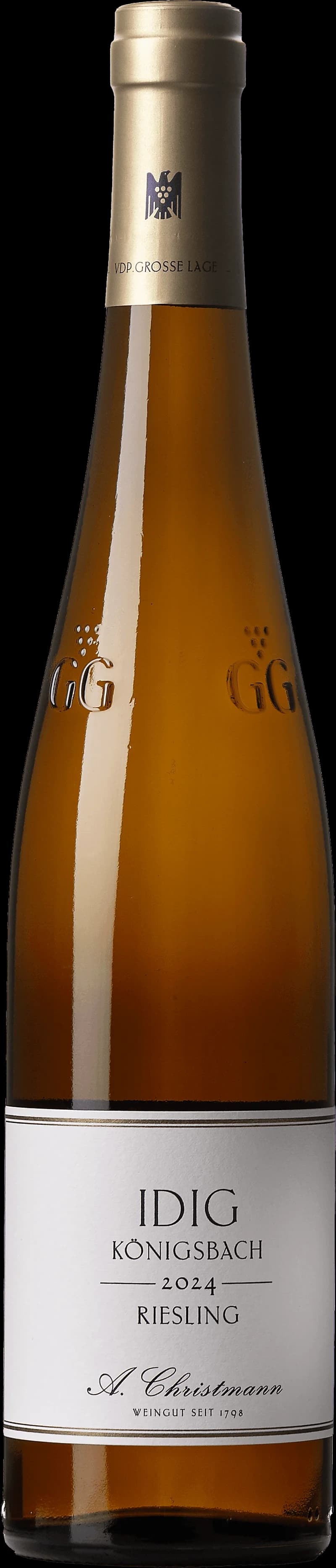 Flaska och glas med vitt vin från Idig Königsbach