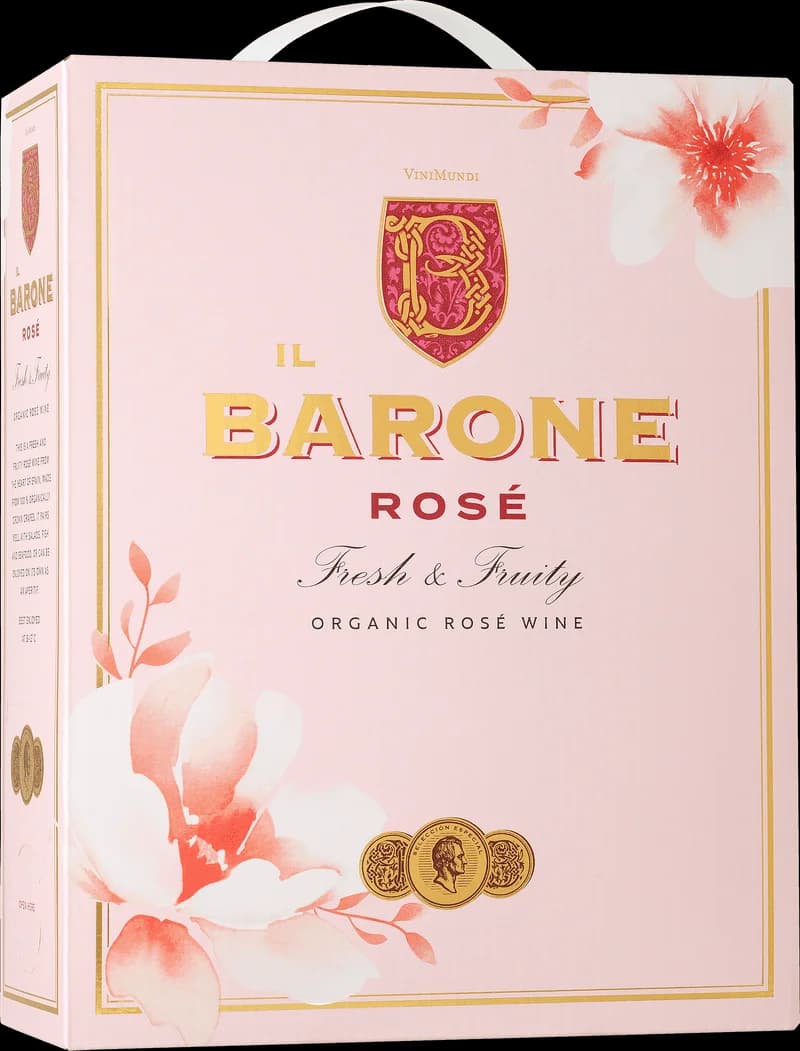 Flaska Il Barone rosévin på vit bakgrund