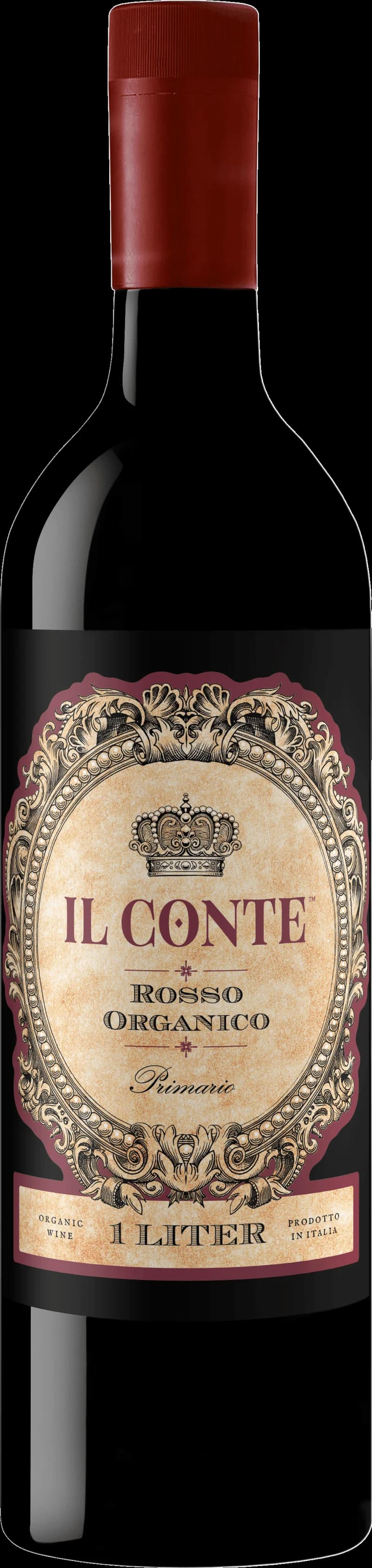 Flaska av Il Conte rött vin på en bordsservering.