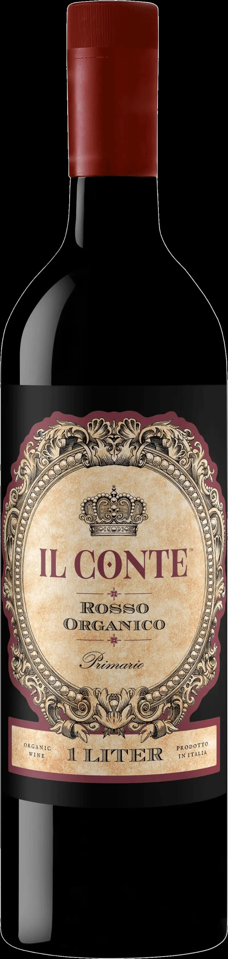 Flaska Il Conte rött vin mot mörk bakgrund