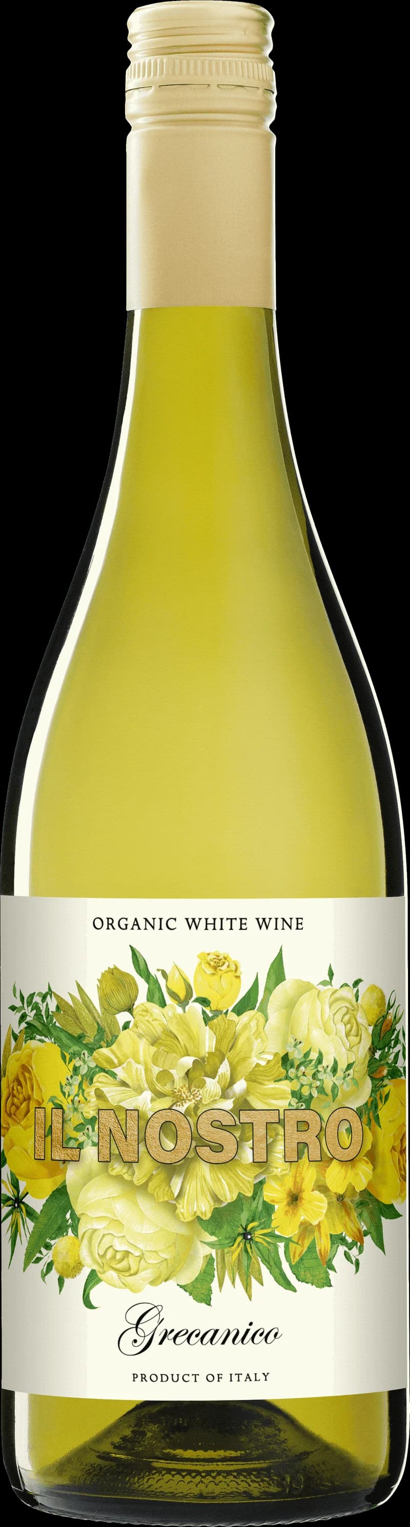 Flaska av Il Nostro vitt vin mot en ljus bakgrund
