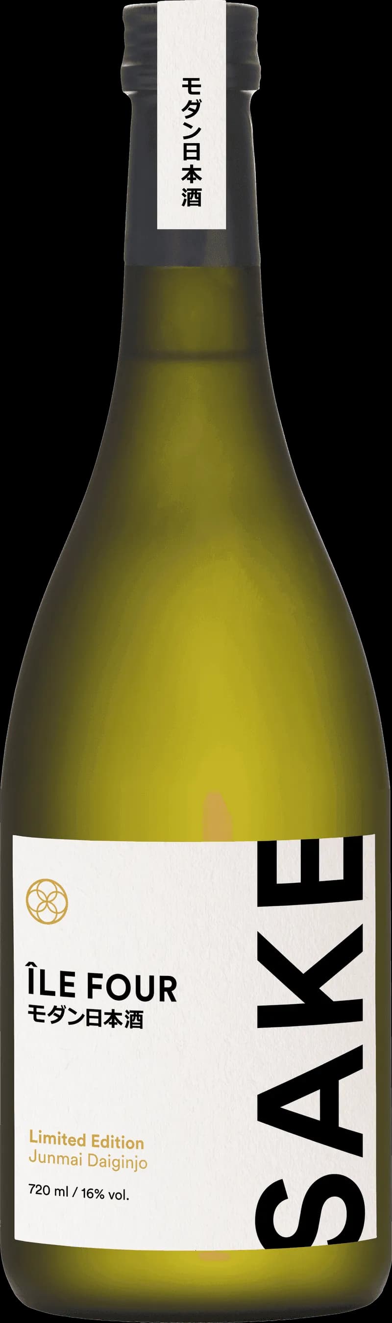 Fyra glas med olika sakesorter på en bricka.