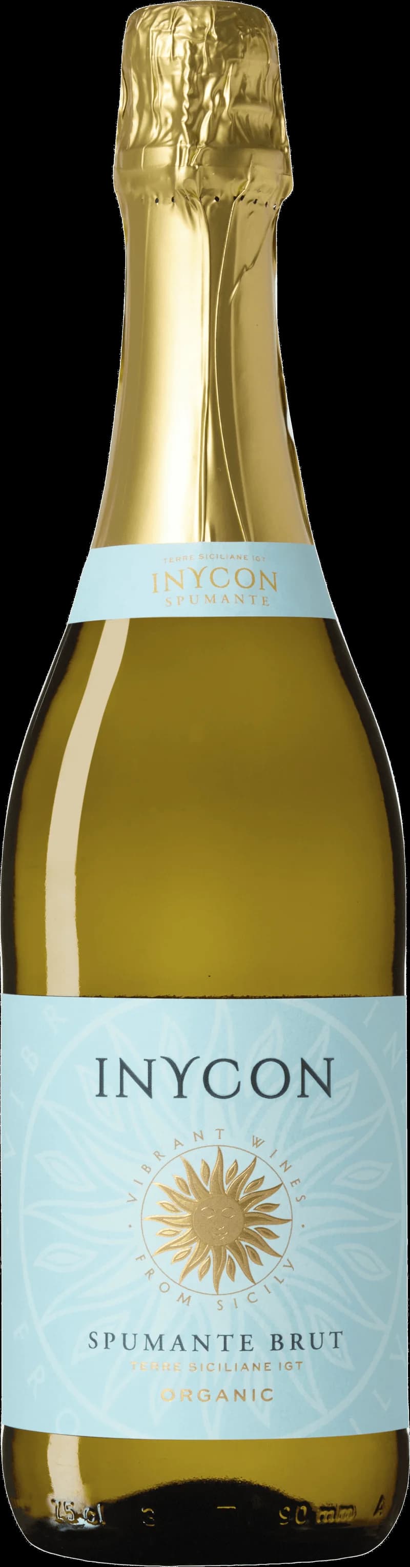 Flaska Inycon mousserande vin mot vit bakgrund