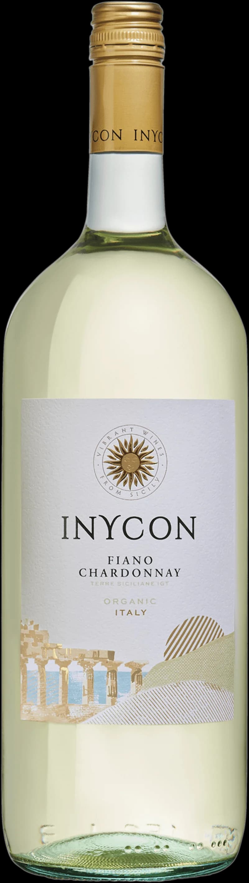 Flaska Inycon vitt vin mot ljus bakgrund