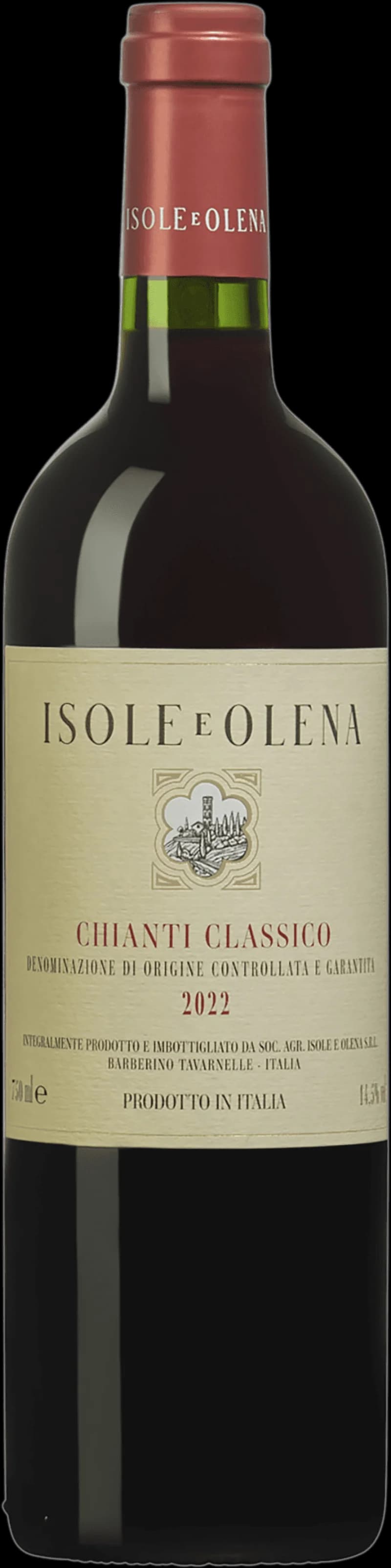 Flaska av rött vin från Isole e Olena