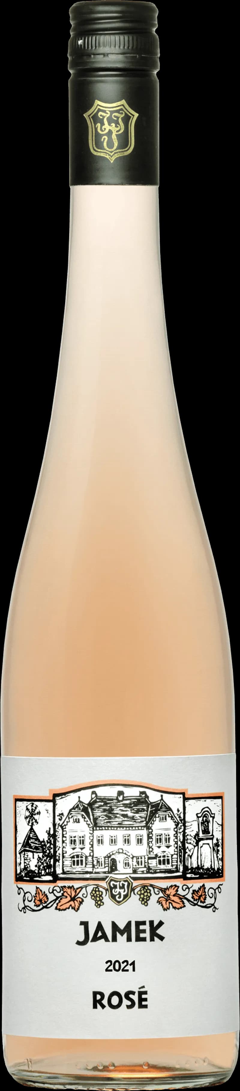 Flaska med Jamek rosévin mot ljus bakgrund