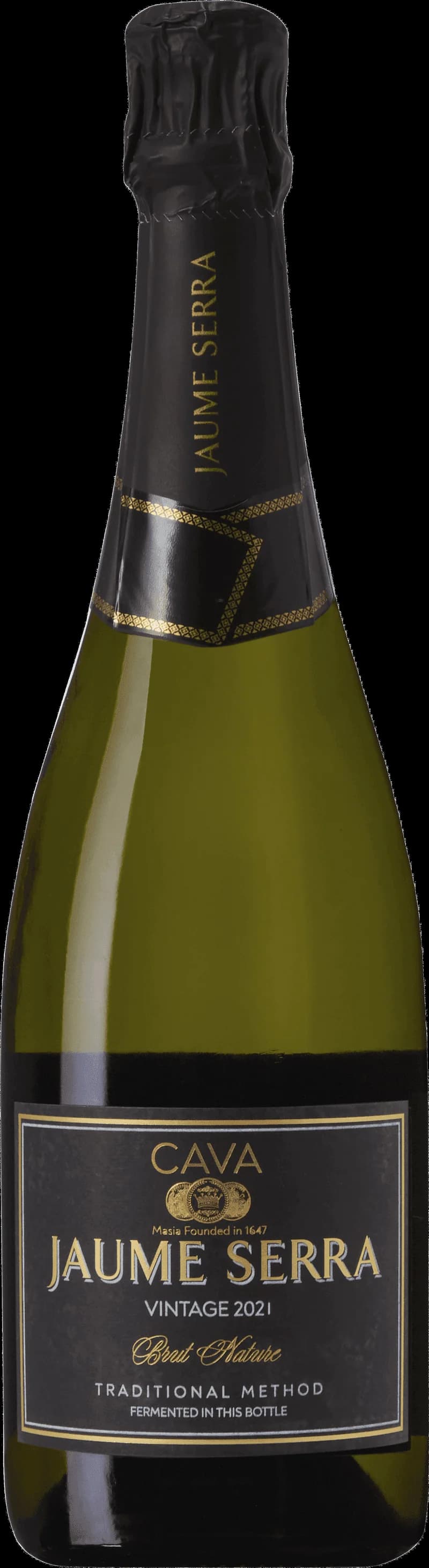 Flaska och glas med Jaume Serra mousserande vin, bubblande dryck.
