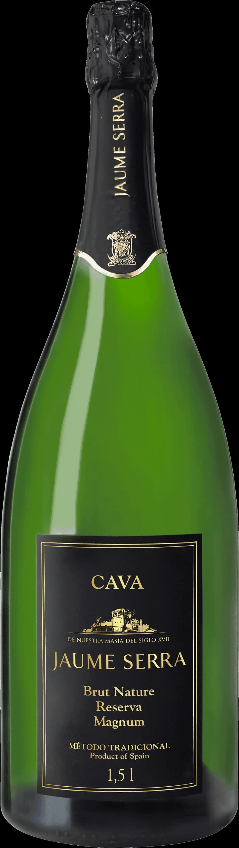 Flaska av Jaume Serra mousserande vin på vit bakgrund.