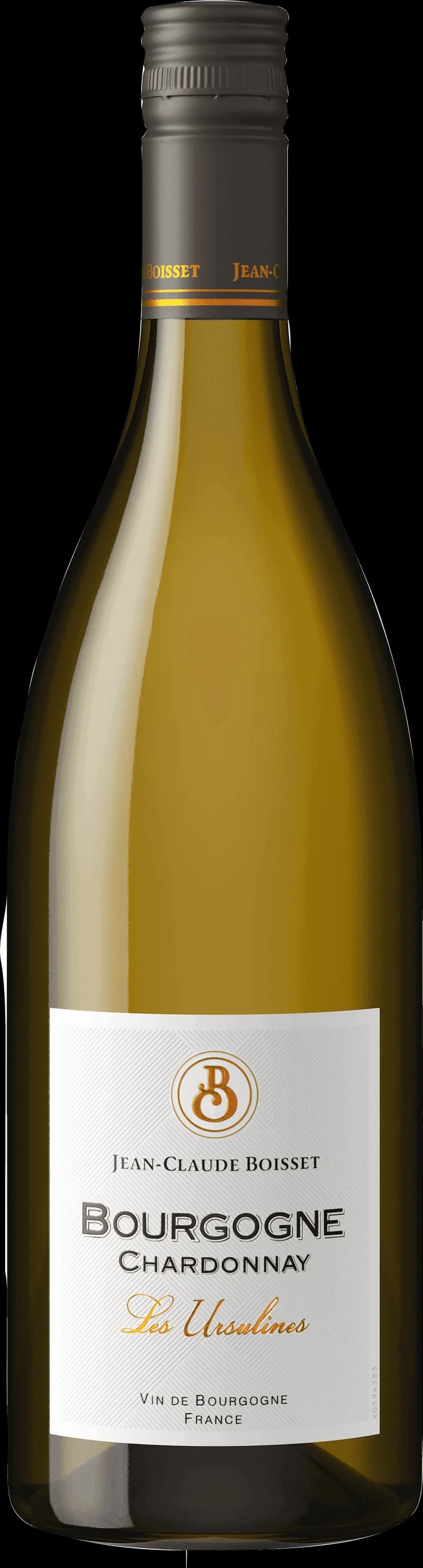 Flaska av Jean-Claude Boisset vitt vin mot ljus bakgrund