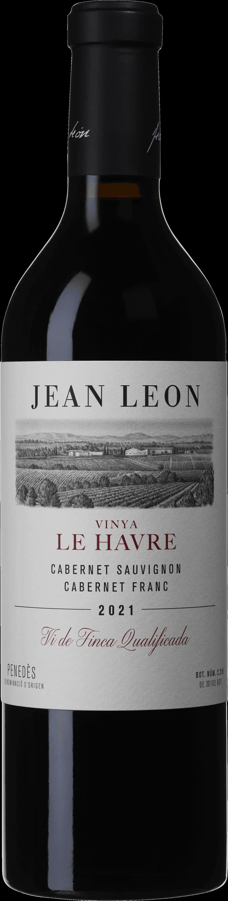 Flaska och glas med rött vin från Jean le N