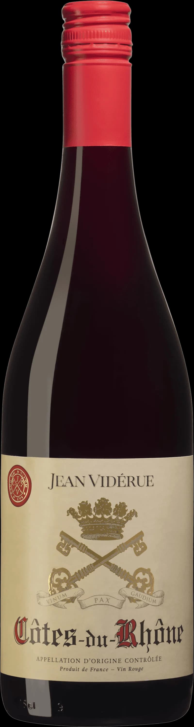 Flaska av Jean Viderue rött vin på en bordsservering.