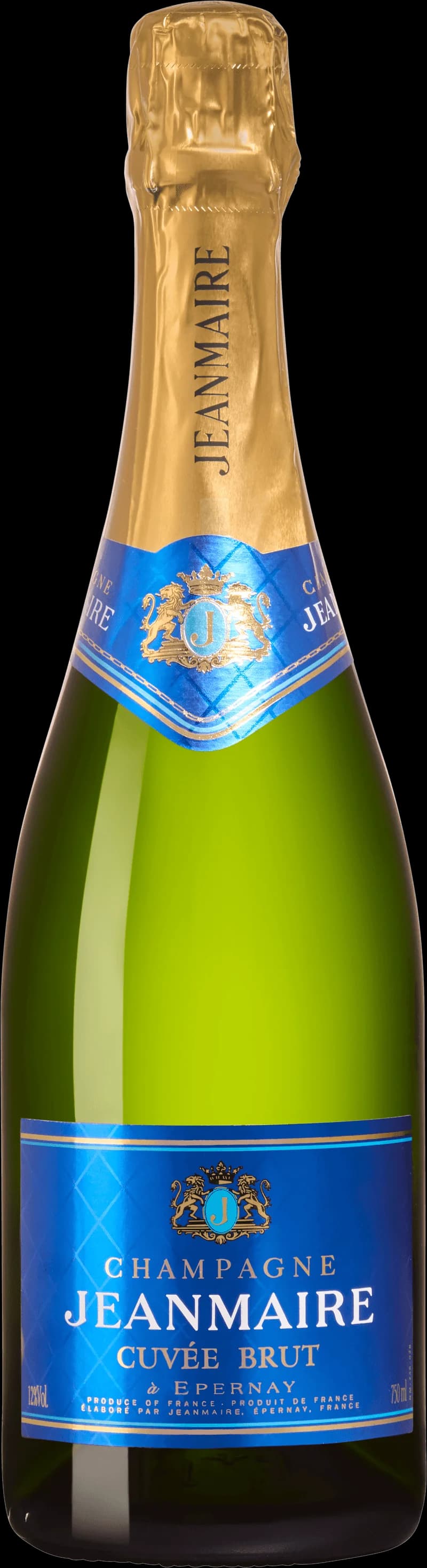 Flaska av Jeanmaire mousserande vin mot ljus bakgrund