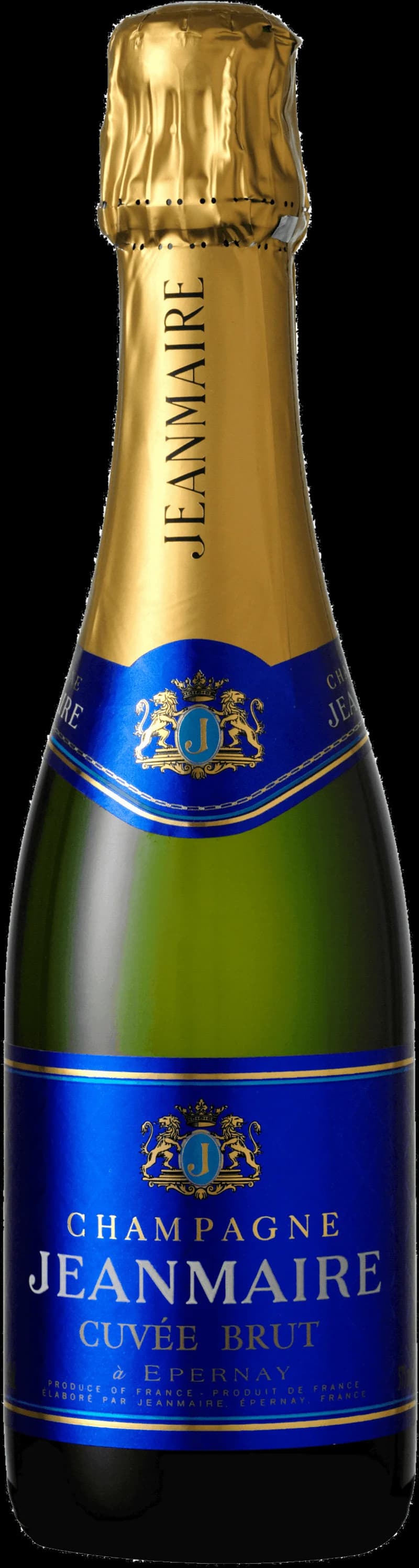 Flaska av Jeanmaire mousserande vin mot ljus bakgrund