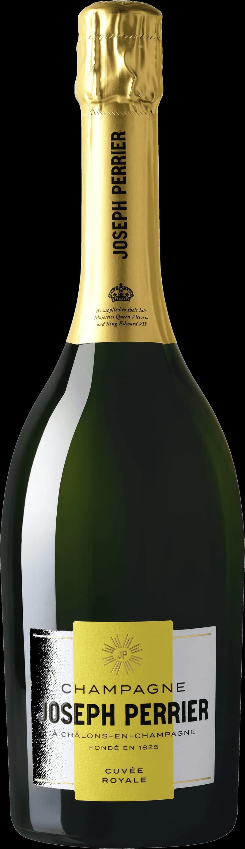 Flaska Joseph Perrier mousserande vin på vit bakgrund.