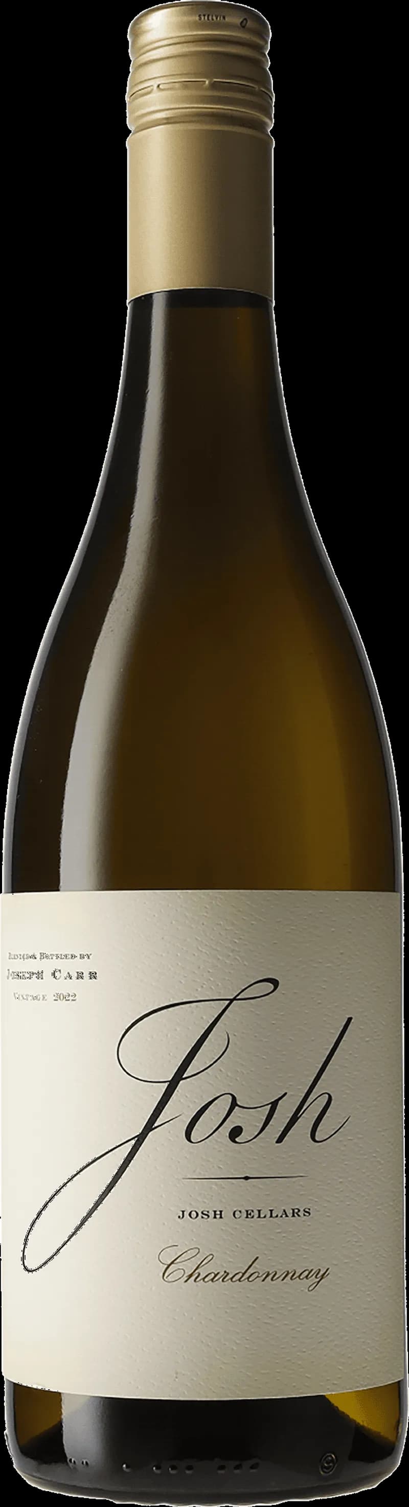 Flaska av Josh Cellars vitt vin mot ljus bakgrund.