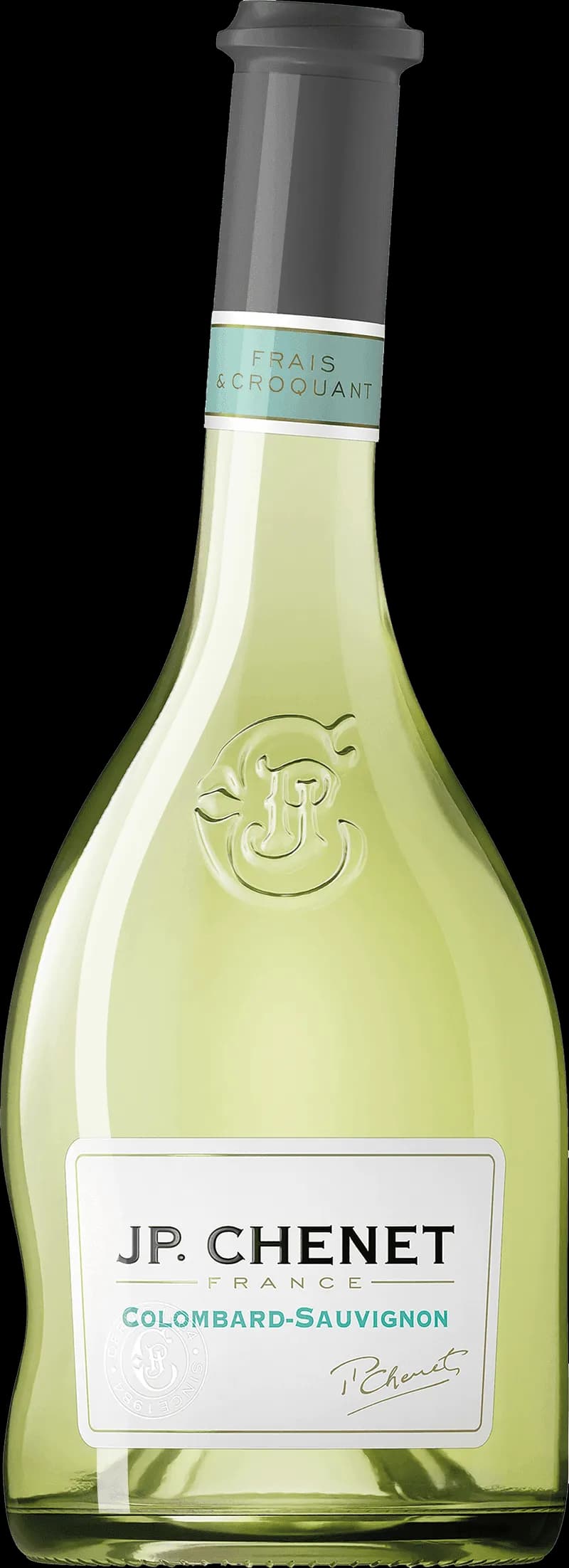 Flaska JP Chenet vitt vin mot ljus bakgrund