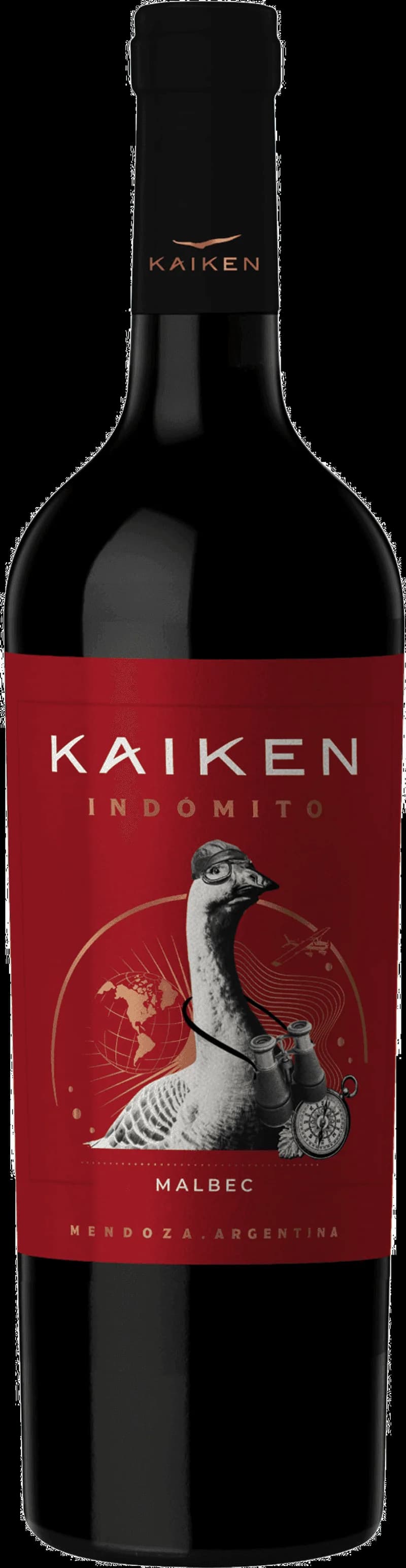 Flaska av Kaiken rött vin mot mörk bakgrund