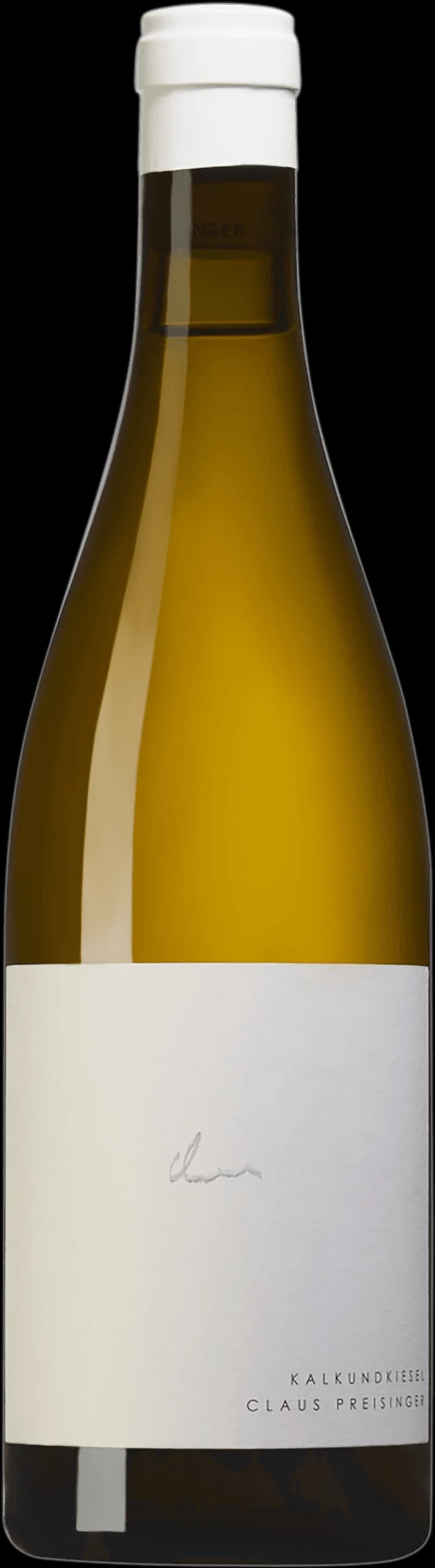 Flaska vitt vin från Kalk & Kiesel på en ljus bakgrund