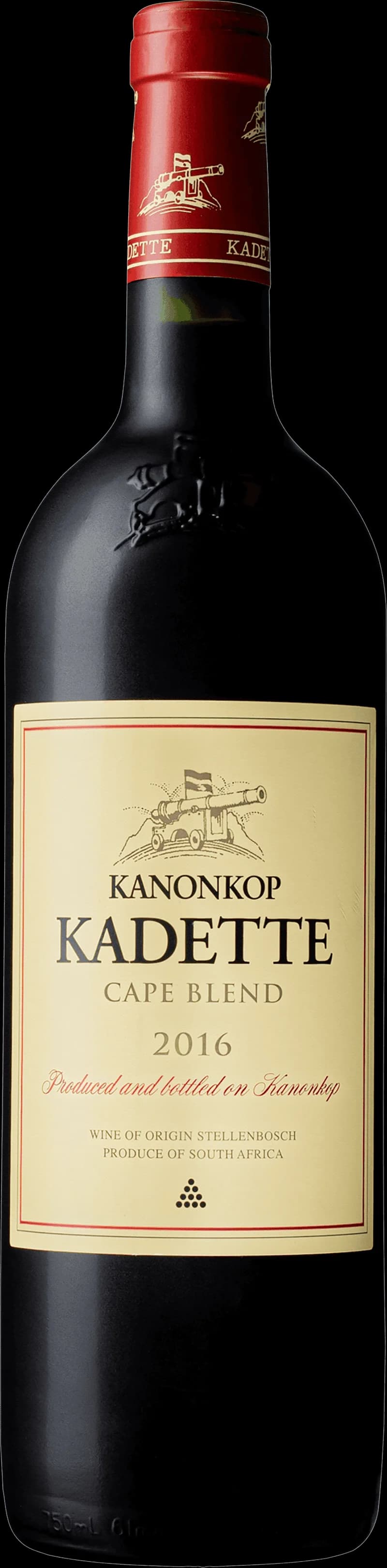Flaska av Kanonkop rött vin mot neutral bakgrund