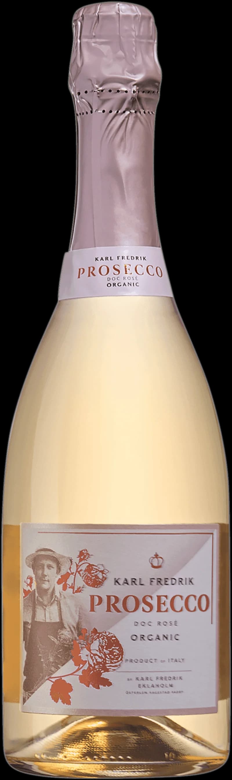 Ett glas mousserande vin från Karl Fredrik med bubblor.