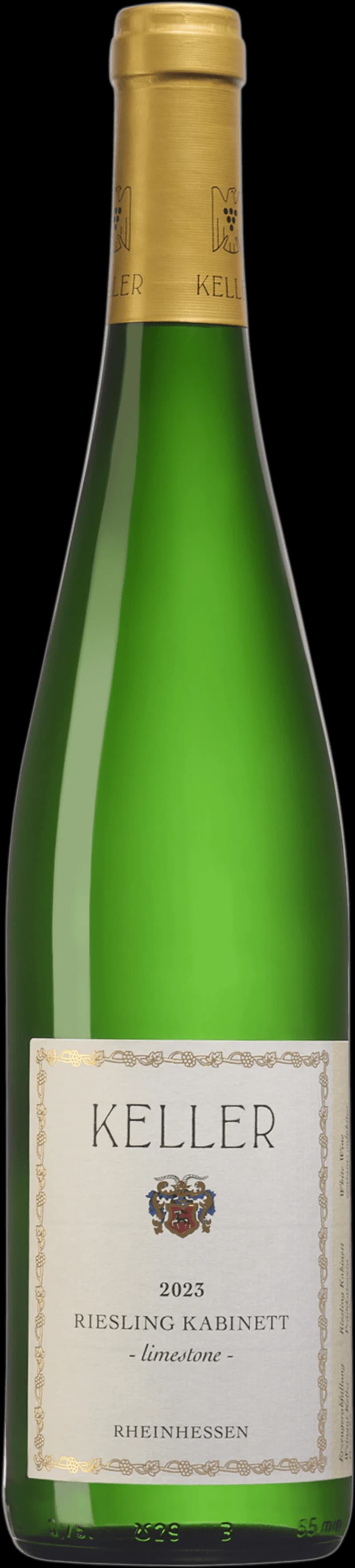 Flaska av Keller Limestone Riesling, ett vitt vin från Tyskland.