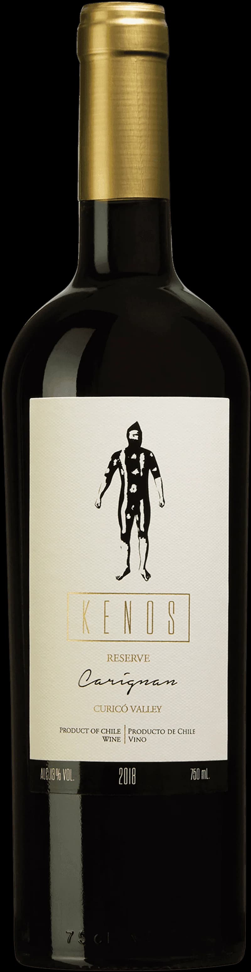 Flaska med Kenos rött vin mot neutral bakgrund