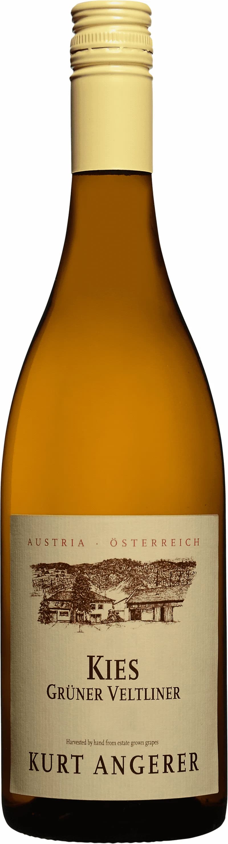 Flaska med vitt vin från Kies på en ljus bakgrund