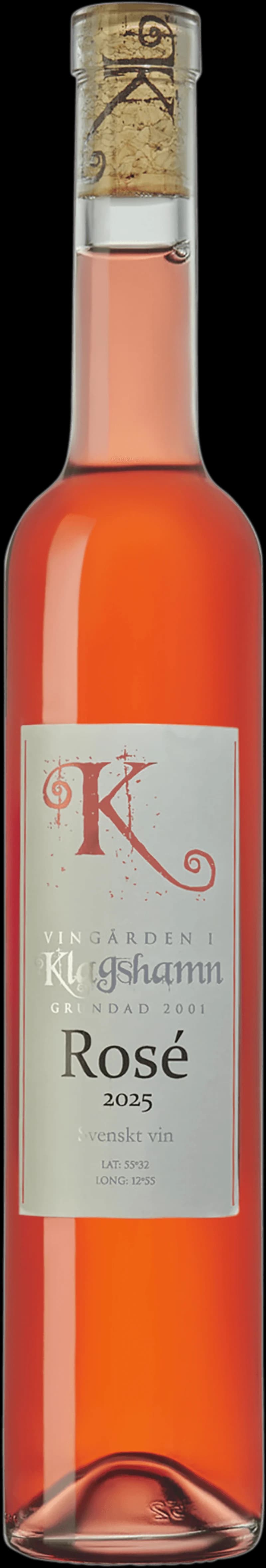 Flaska av Klagshamns rosévin på bordet.
