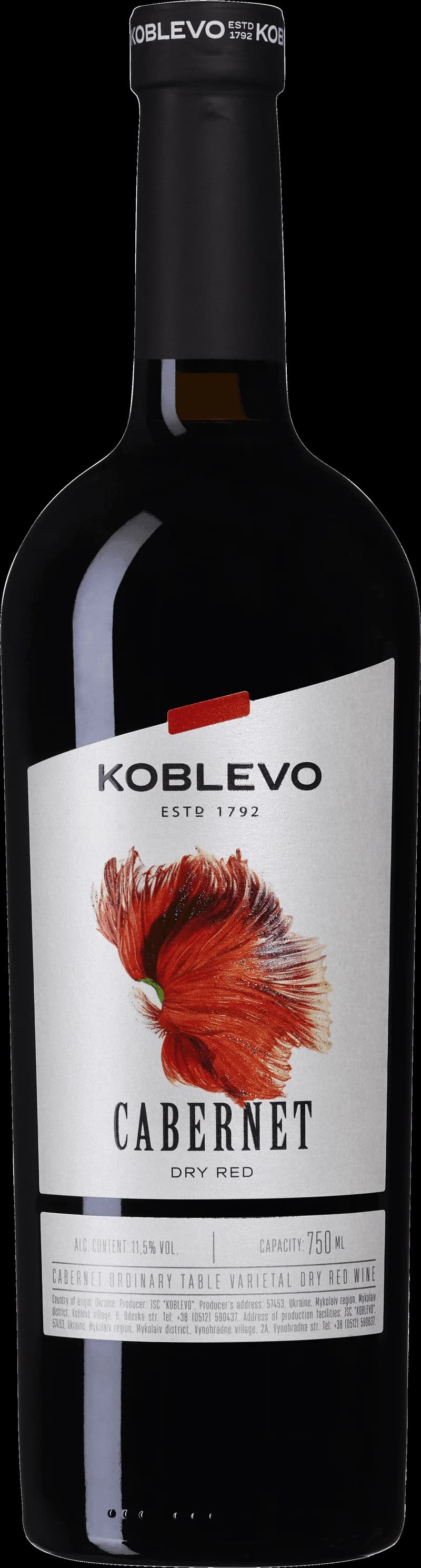 Flaska Koblevo rött vin mot neutral bakgrund