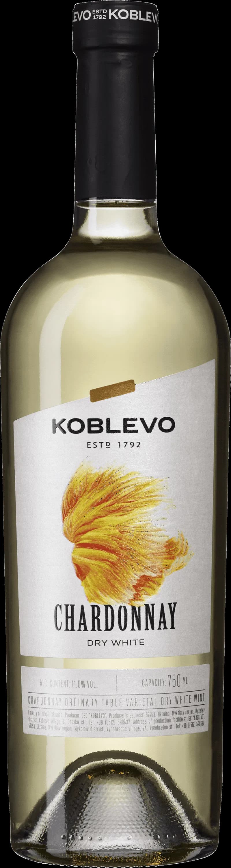 Flaska med Koblevo vitt vin mot ljus bakgrund