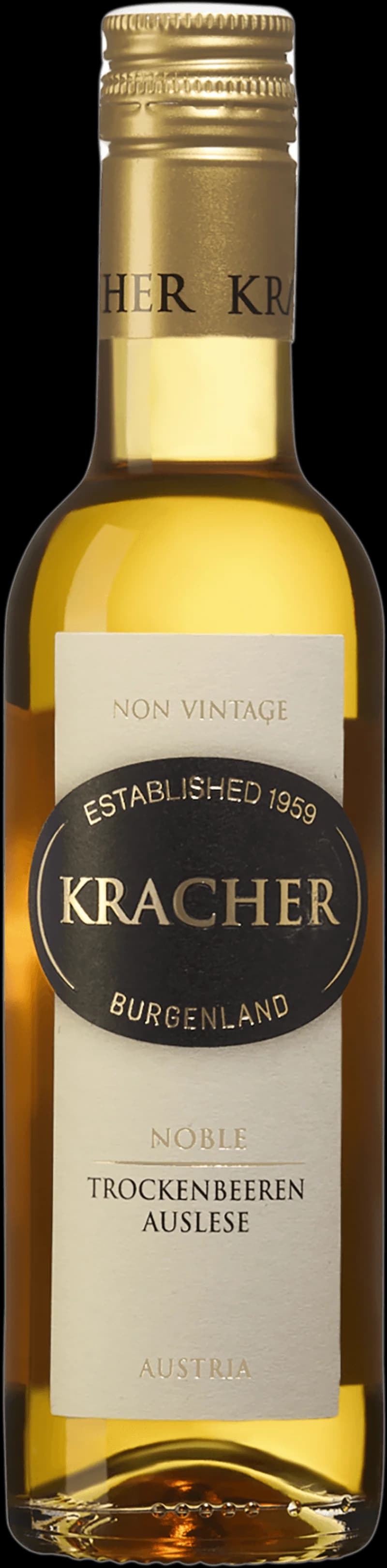 Flaska av Kracher Noble Reserve, ett sött vitt vin från Österrike.