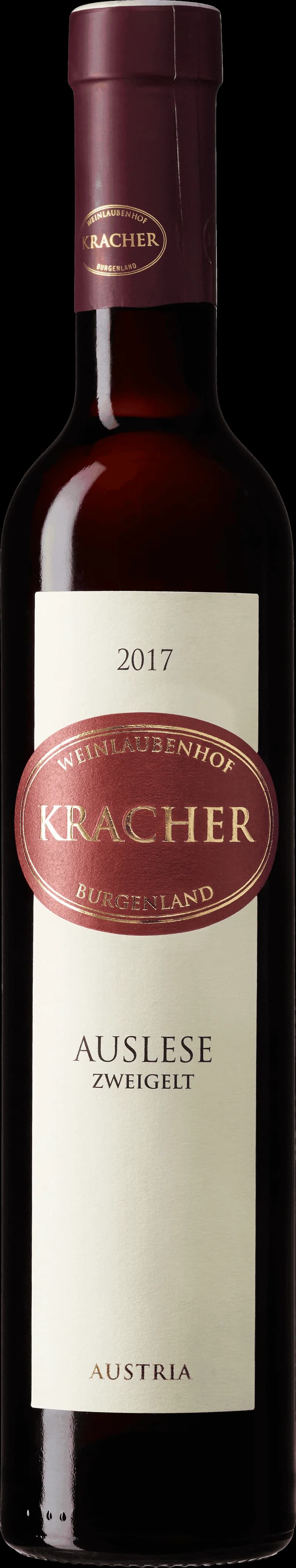 Flaska av Kracher Zweigelt rött vin mot neutral bakgrund.