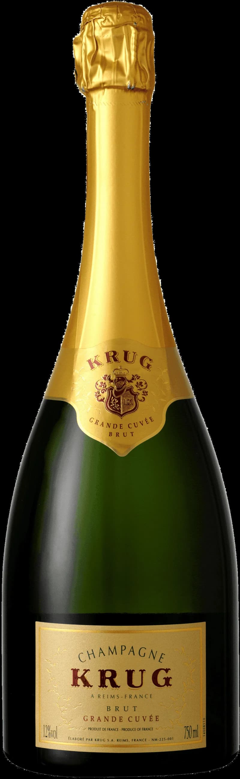 Flaska med Krug Grande Cuvée champagne, mousserande vin från Frankrike.