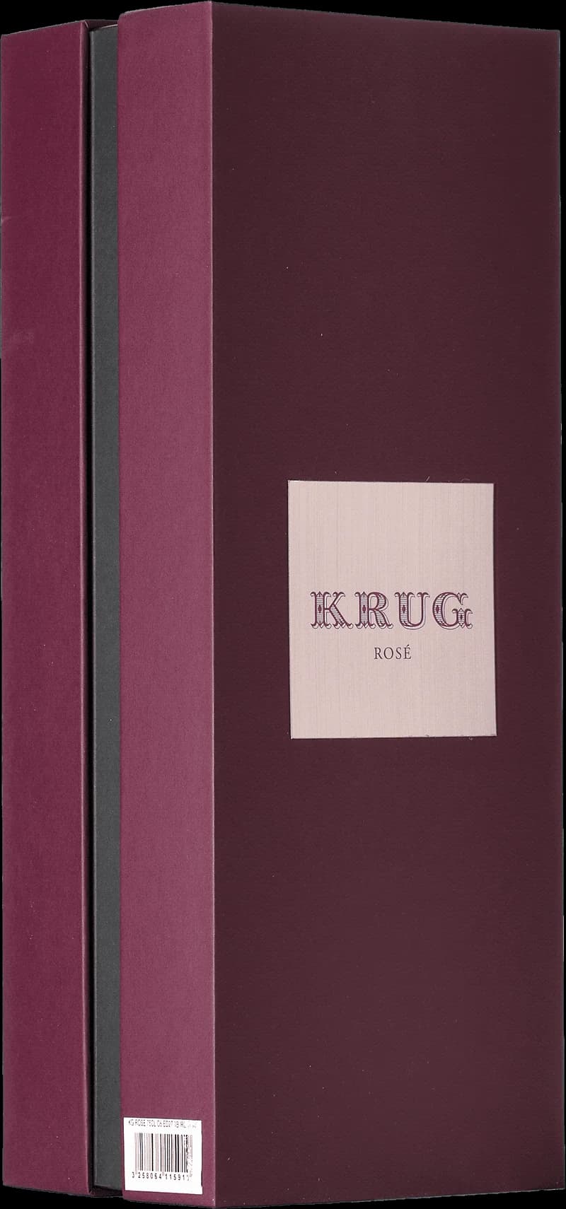 Flaska av Krug mousserande vin på vit bakgrund.