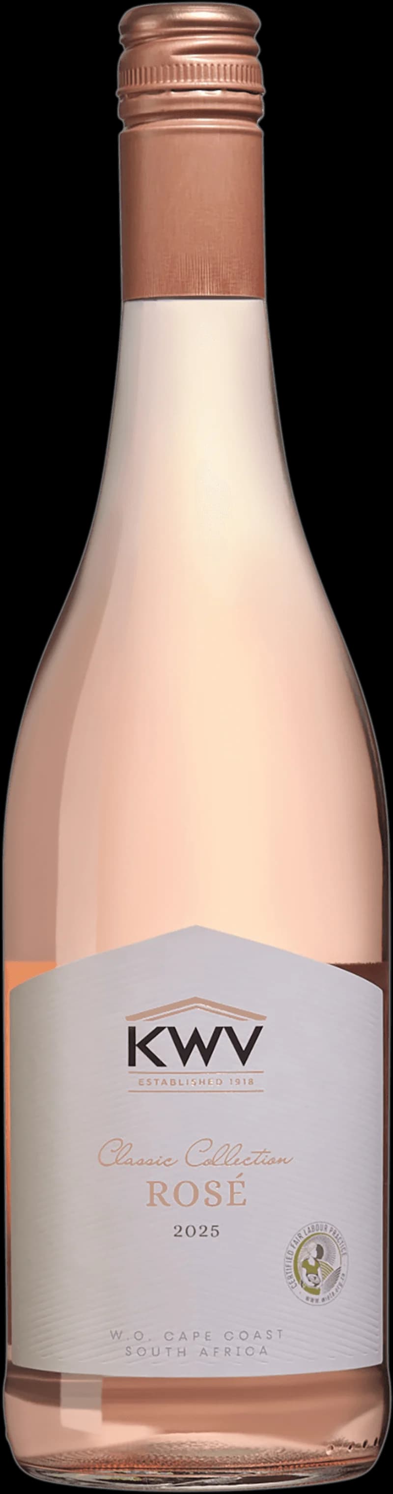 Flaska KWV rosévin mot ljus bakgrund