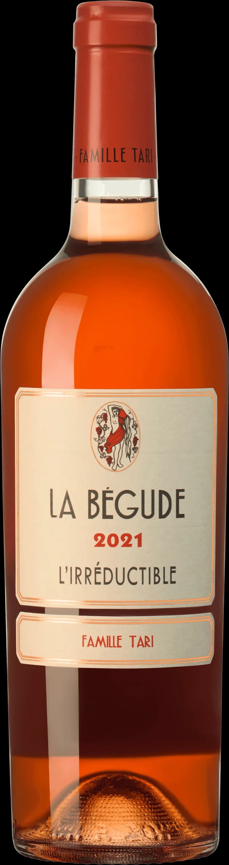Flaska av L'Irreductible rosévin mot en neutral bakgrund.