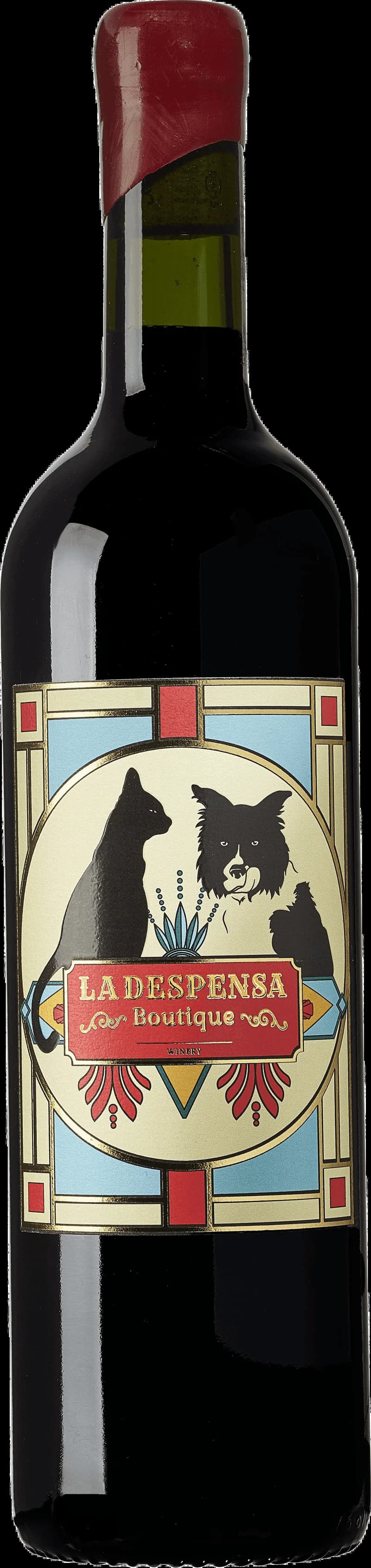 Flaska och glas med rött vin från La Despensa.