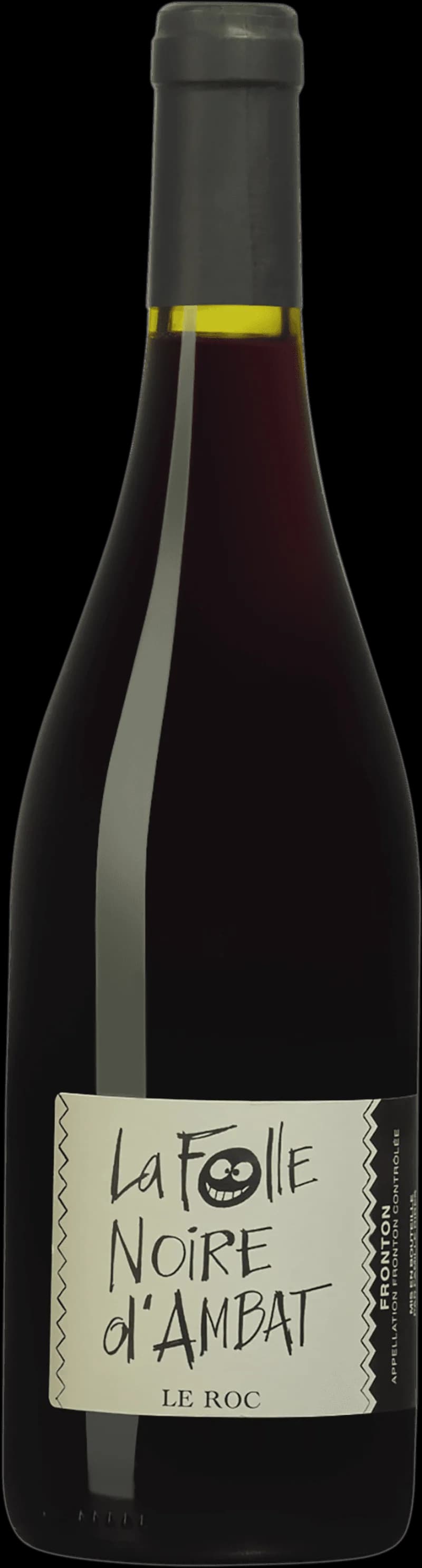 Flaska av rött vin La Folle Noire d'Ambåt på en bordsservering.