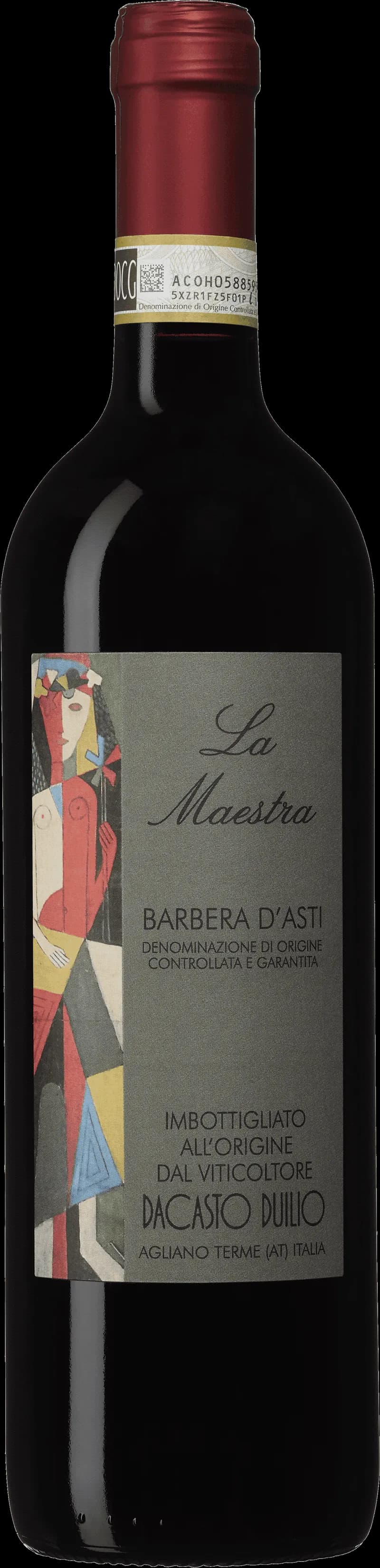 Flaska och glas med rött vin från La Maestra