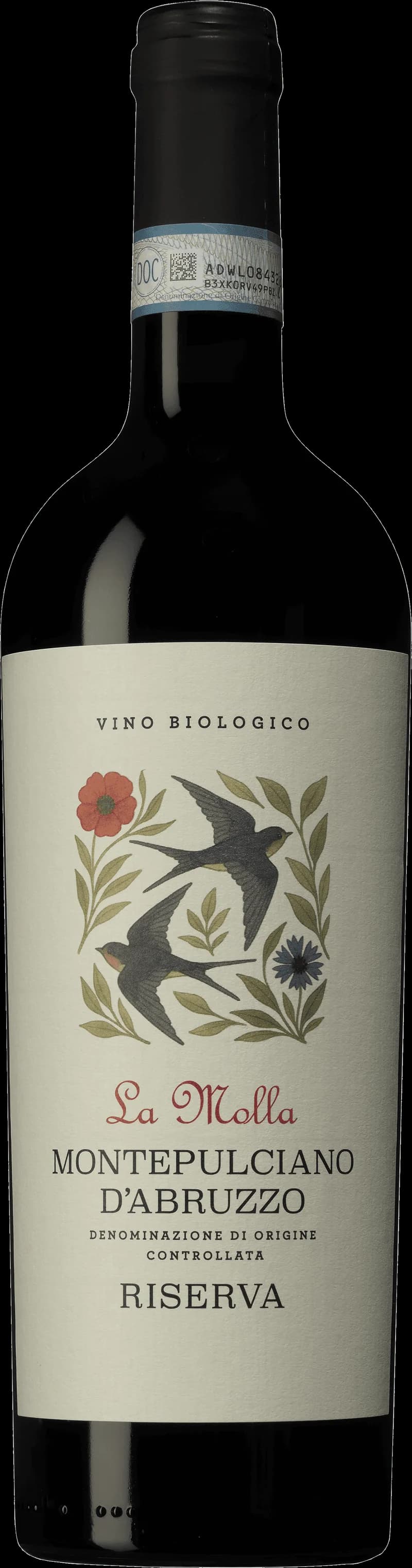 Flaska av La Molla rött vin från årgång 2017