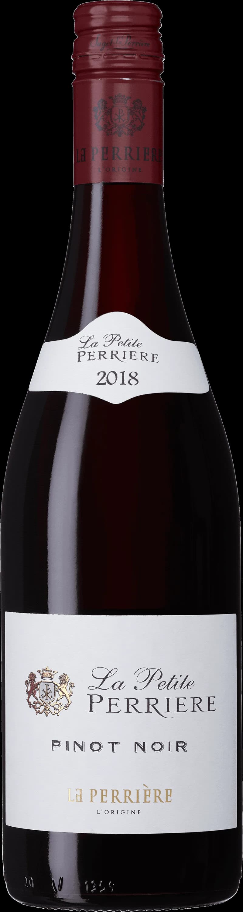 Flaska av rött vin från La Petite Perrière